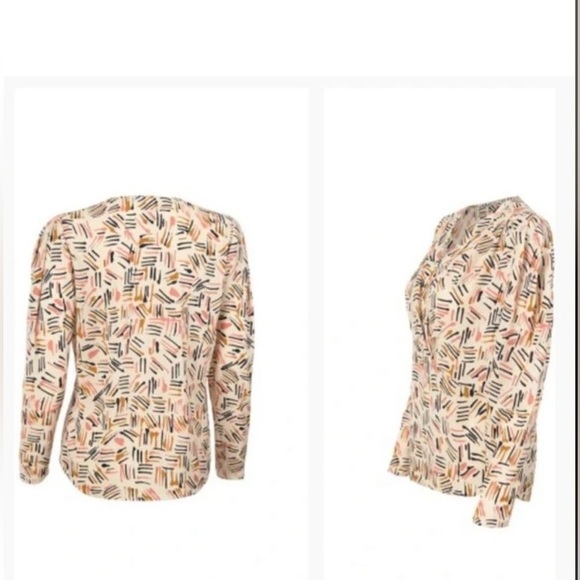 Cabi Top Womens Size M Marni Blouse Abstract Chiffon V-Neck Long Sleeve 4162 - Picture 5 of 14
